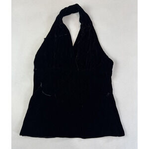 Y2K Cinched Express Whimsigoth Crushed Velvet Black Halter Witchy Whimsigoth